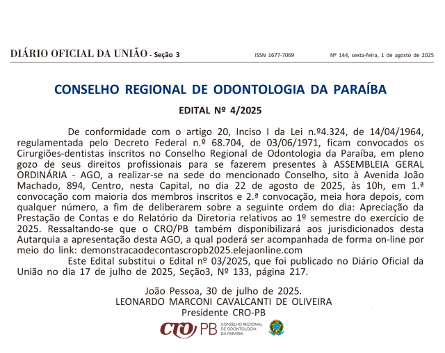 ASSEMBLEIA GERAL ORDINÁRIA - Apreciação da Prestação de Contas e do Relatório da Diretoria relativos ao 1º semestre do exercício de 2025